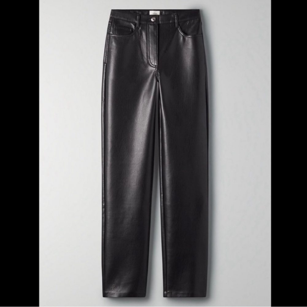 Like New Aritzia Melina Vegan Leather Pants High Rise sz 2 black Straight Leg